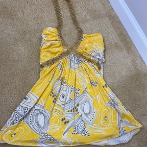 Sky  yellow halter top with gold braid size medium